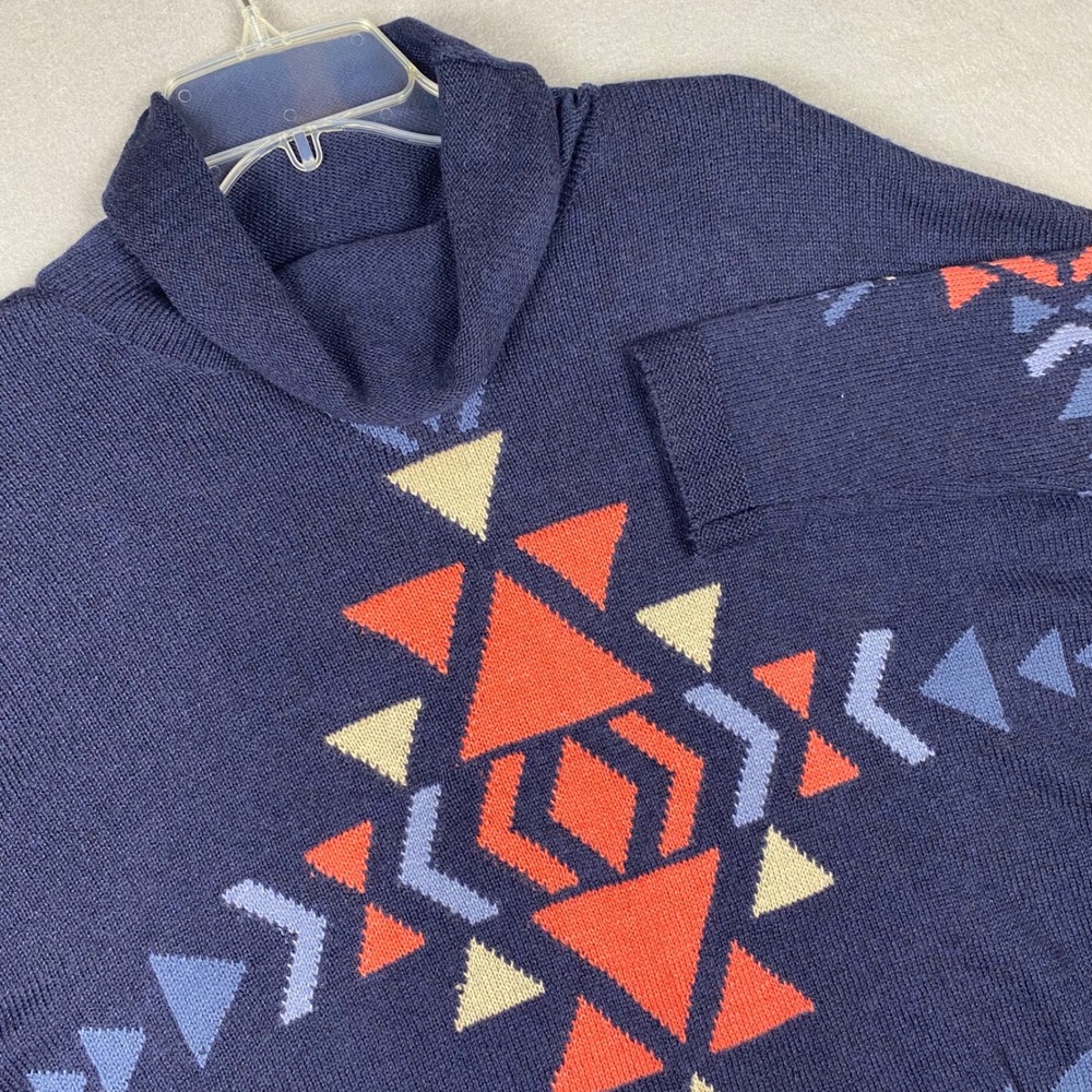 J. Jill Womens XS Navy Blue Geometric Southwestern Cowl Neck Oversized Sweater